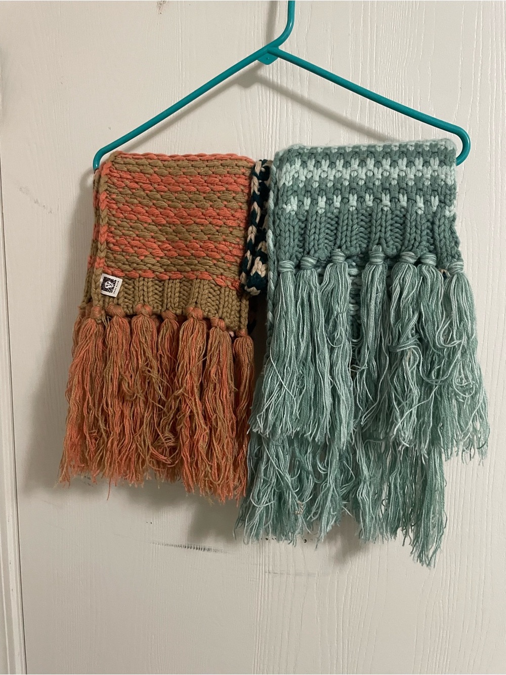 Anne Klein Woven Fringe Accent Scarves in Sage Green & Rust